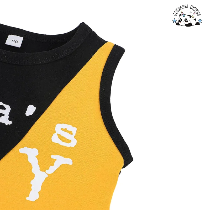 LEZONKIDS - Conjunto de Roupas de Meninos para Varejo de Verão Confortável Esportivo Mama's Boy Camiseta Colete Conjuntos de Roupas de Meninos de 5 a 6 Anos